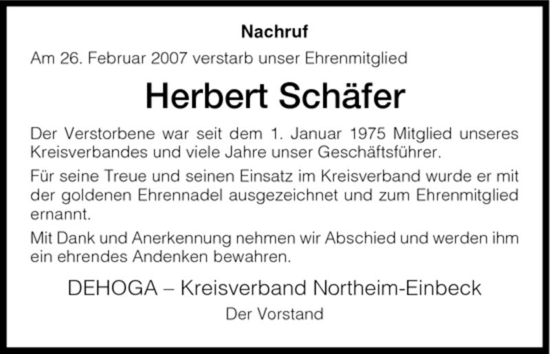 Traueranzeigen Von Herbert Schaefer Trauer Hna De