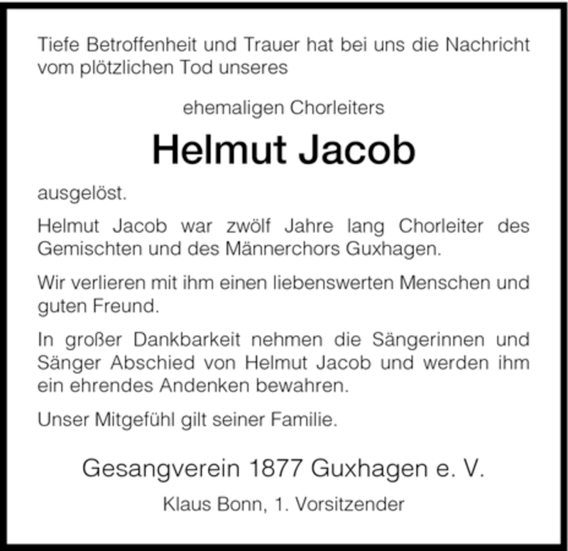 Traueranzeigen Von Helmut Jacob Trauer HNA De