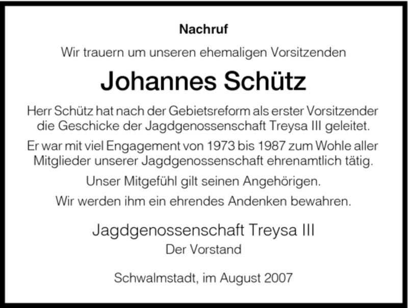 Traueranzeigen Von Johannes Sch Tz Trauer Hna De