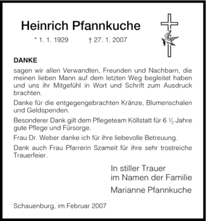 Traueranzeigen Von Heinrich Pfannkuche Trauer Hna De