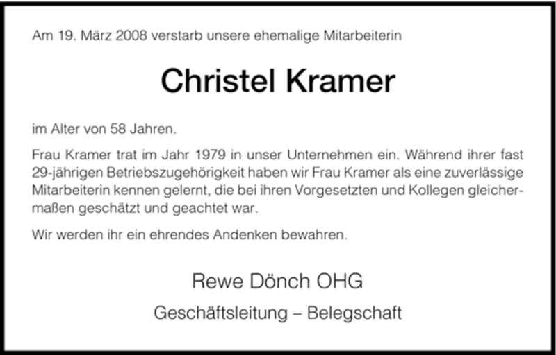 Traueranzeigen Von Christel Kramer Trauer HNA De