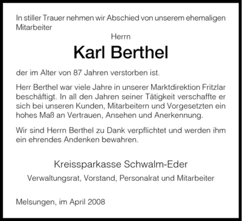 Traueranzeigen Von Karl Berthel Trauer Hna De