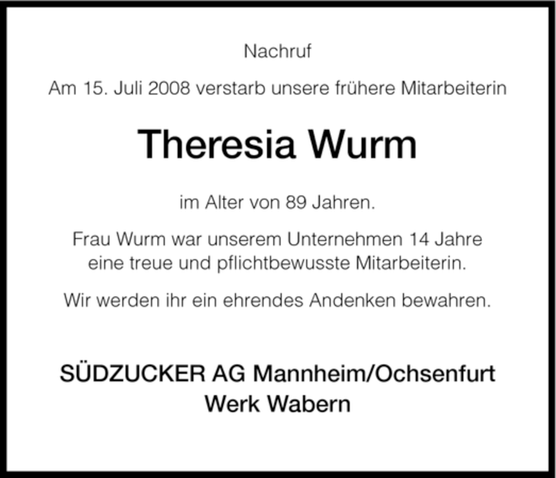 Traueranzeigen Von Theresia Wurm Trauer HNA De