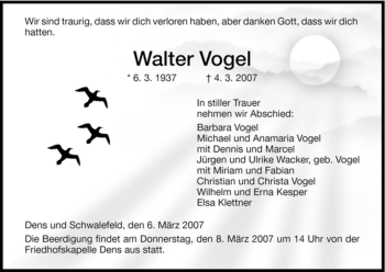 Traueranzeigen Von Walter Vogel Trauer HNA De