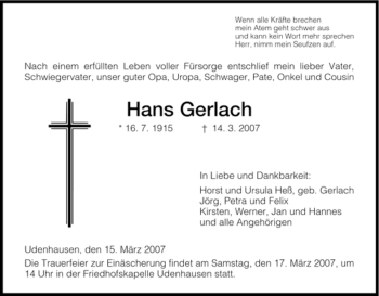 Traueranzeigen Von Hans Gerlach Trauer Hna De