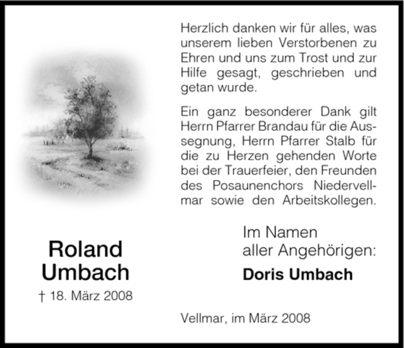 Traueranzeigen Von Roland Umbach Trauer HNA De