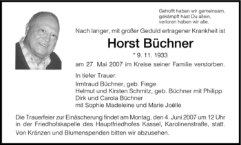 Traueranzeigen Von Horst B Chner Trauer Hna De