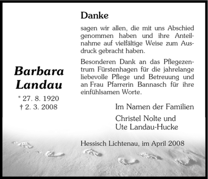 Traueranzeigen Von Barbara Landau Trauer HNA De