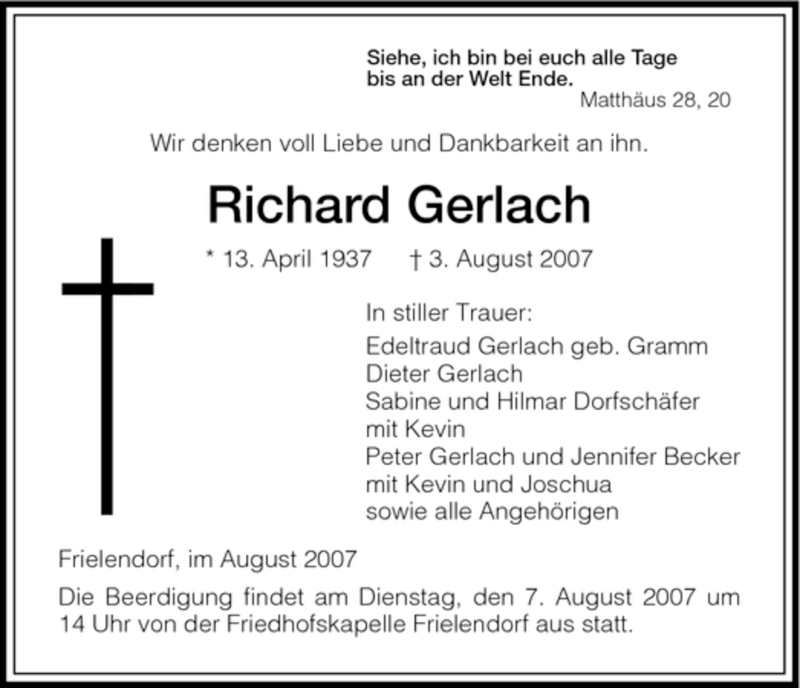 Traueranzeigen Von Richard Gerlach Trauer HNA De