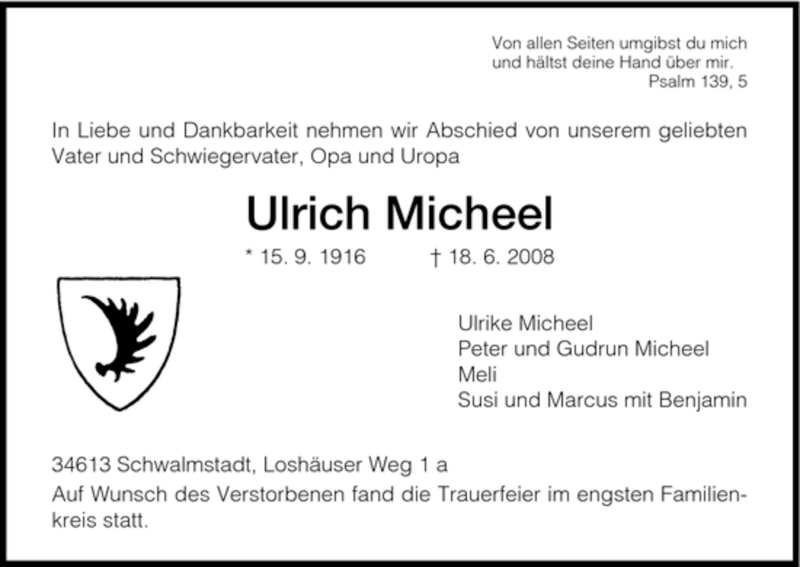 Traueranzeigen Von Ulrich Micheel Trauer Hna De