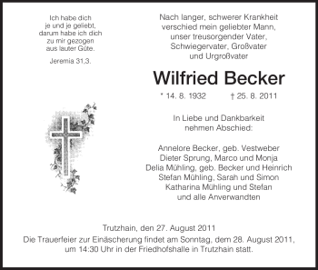 Traueranzeigen Von Wilfried Becker Trauer Hna De