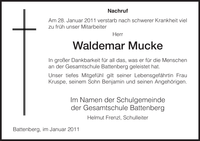 Traueranzeigen Von Waldemar Mucke Trauer HNA De