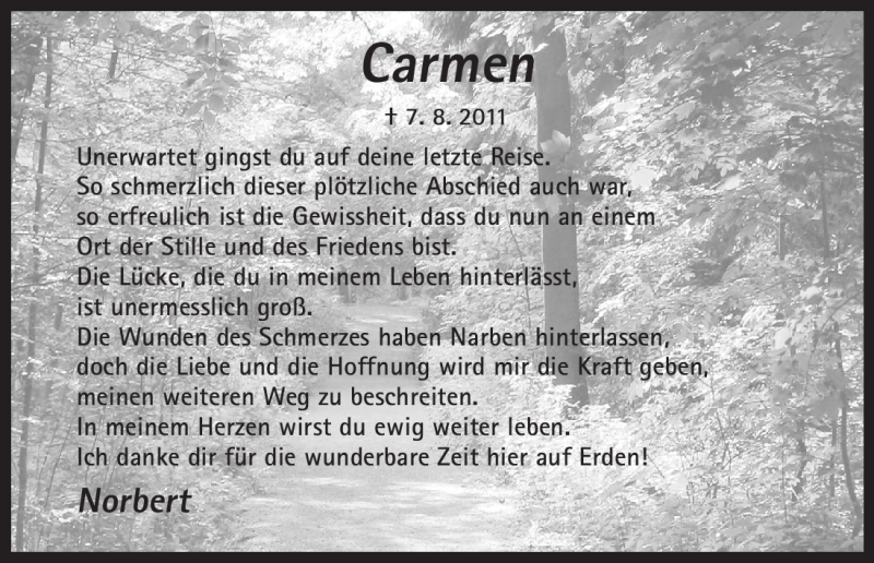 Traueranzeigen Von Carmen Unbekannt Trauer HNA De