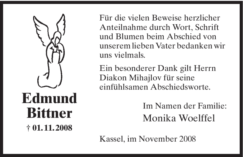 Traueranzeigen Von Edmund Bittner Trauer HNA De