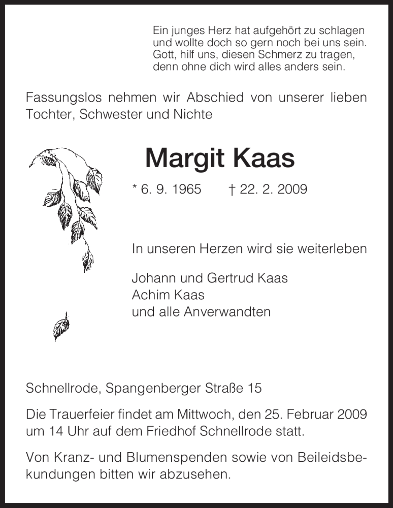 Traueranzeigen Von Margit Kaas Trauer HNA De