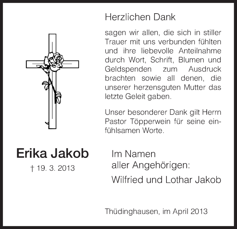 Traueranzeigen Von Erika Jakob Trauer HNA De