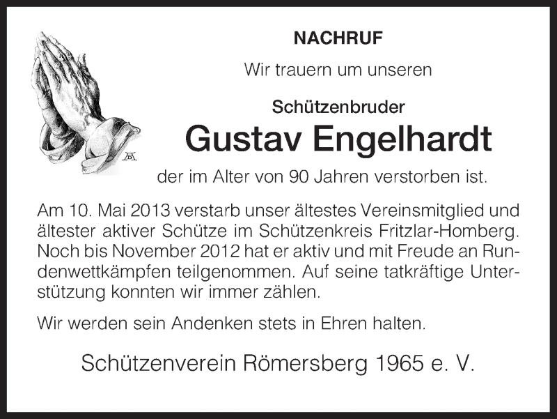 Traueranzeigen Von Gustav Engelhardt Trauer Hna De