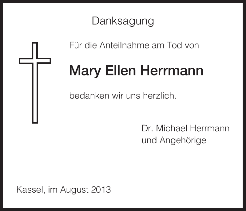 Traueranzeigen Von Mary Ellen Herrmann Trauer HNA De