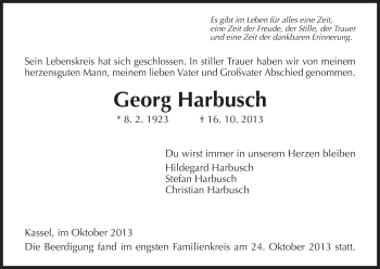 Traueranzeigen Von Georg Harbusch Trauer Hna De