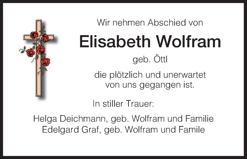 Traueranzeigen Von Elisabeth Wolfram Trauer HNA De