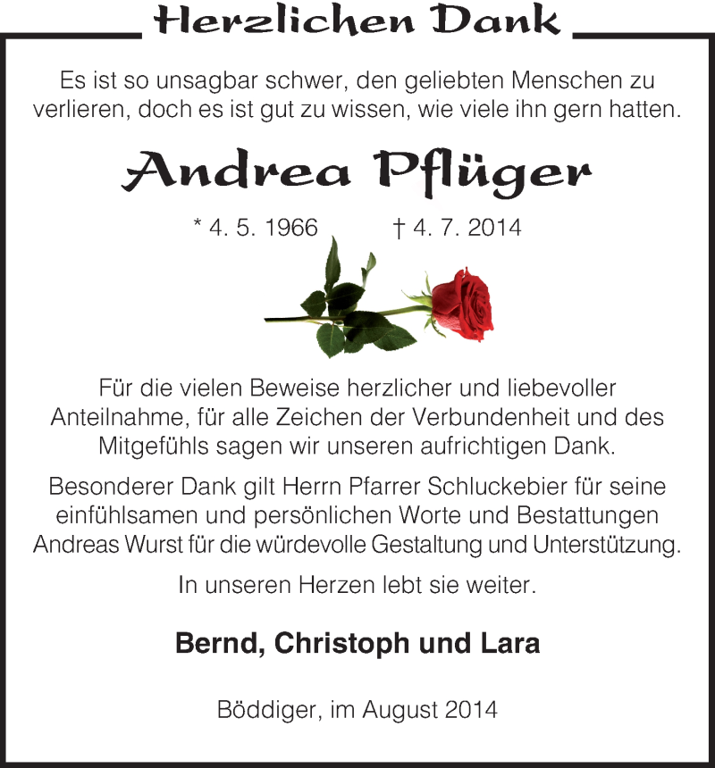 Traueranzeigen von Andrea Pflüger Trauer HNA de