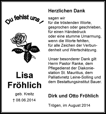 Traueranzeigen von Lisa Fröhlich Trauer HNA de