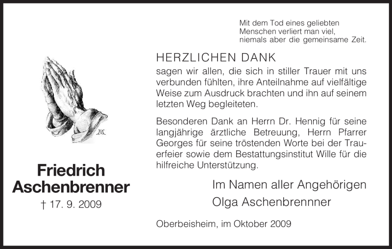 Traueranzeigen Von Friedrich Aschenbrenner Trauer HNA De