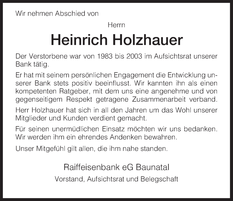 Traueranzeigen Von Heinrich Holzhauer Trauer Hna De