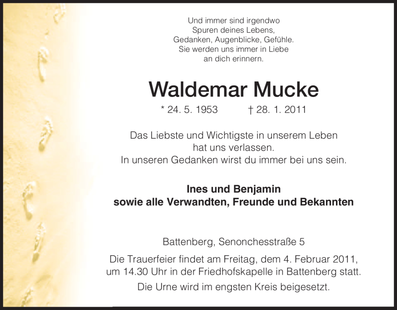 Traueranzeigen Von Waldemar Mucke Trauer HNA De