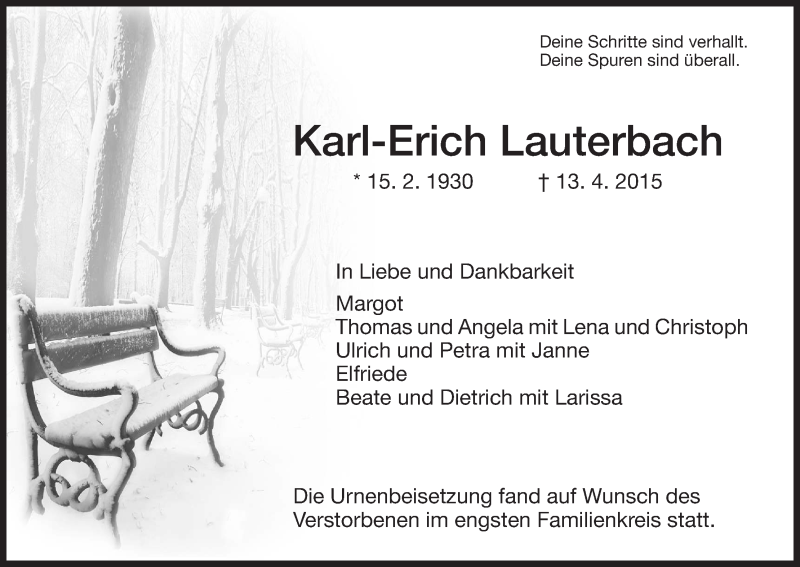 Traueranzeigen Von Karl Erich Lauterbach Trauer Hna De