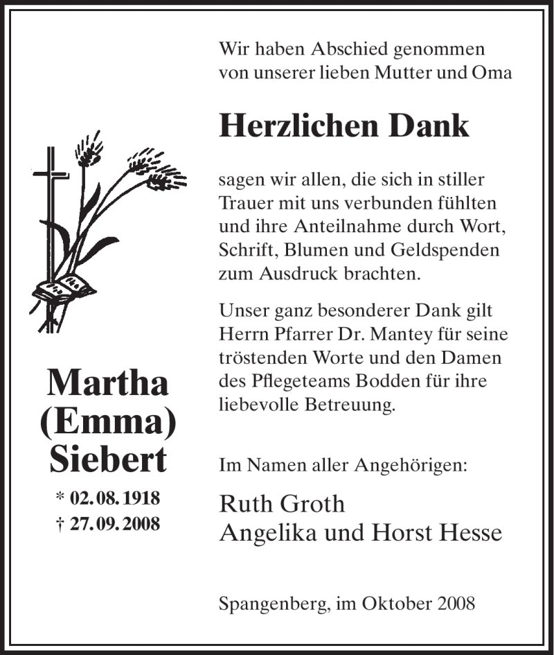 Traueranzeigen Von Martha Siebert Trauer Hna De