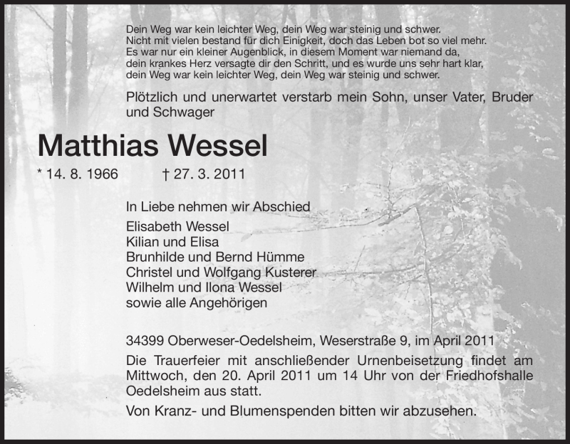 Traueranzeigen Von Matthias Wessel Trauer Hna De