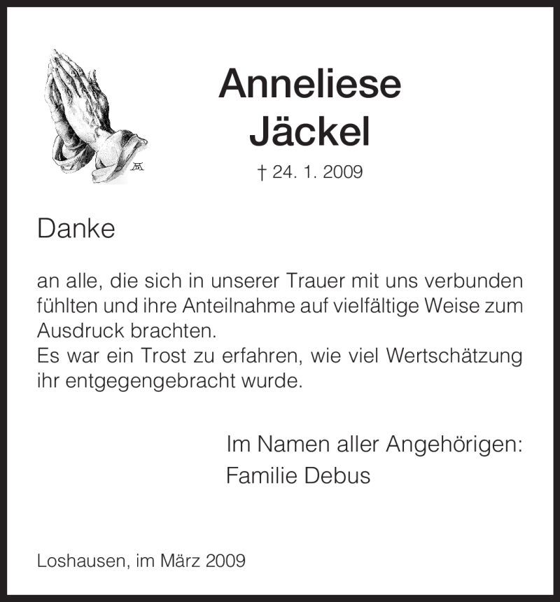 Traueranzeigen Von Anneliese Jaeckel Trauer HNA De