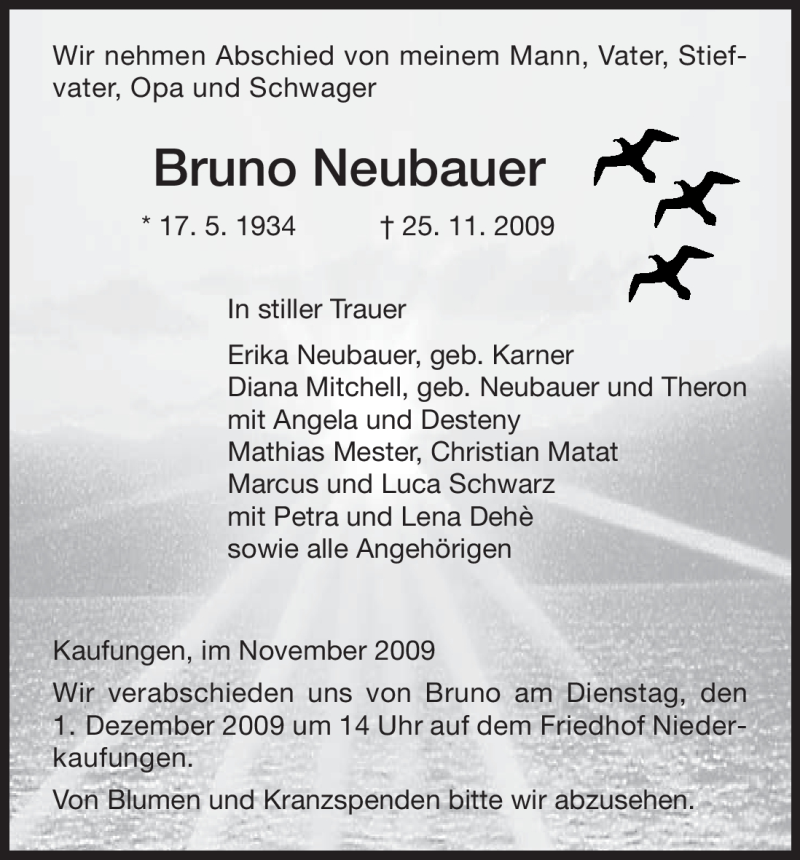 Traueranzeigen Von Bruno Neubauer Trauer Hna De