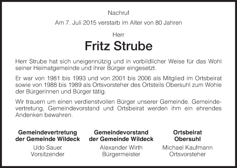 Traueranzeigen Von Fritz Strube Trauer Hna De