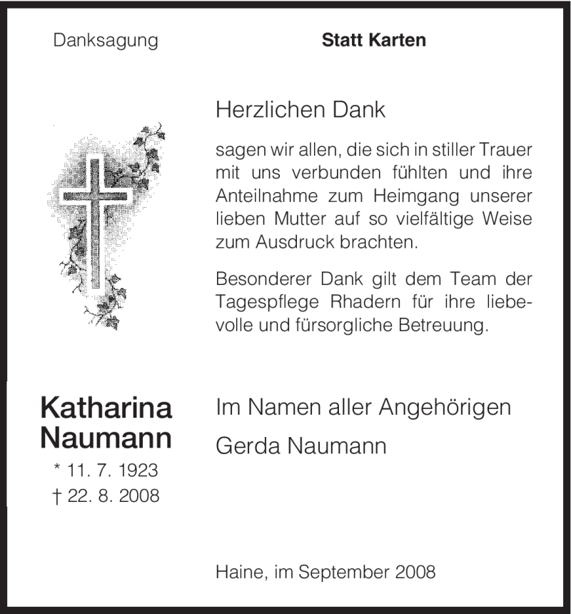 Traueranzeigen Von Katharina Naumann Trauer HNA De