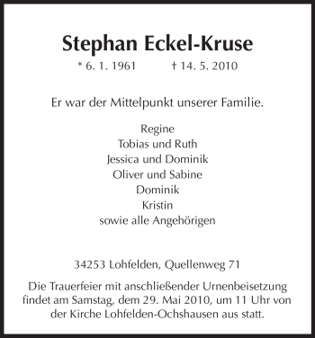 Traueranzeigen Von Stephan Eckel Kruse Trauer Hna De