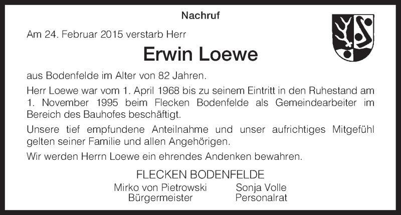 Traueranzeigen Von Erwin Loewe Trauer HNA De