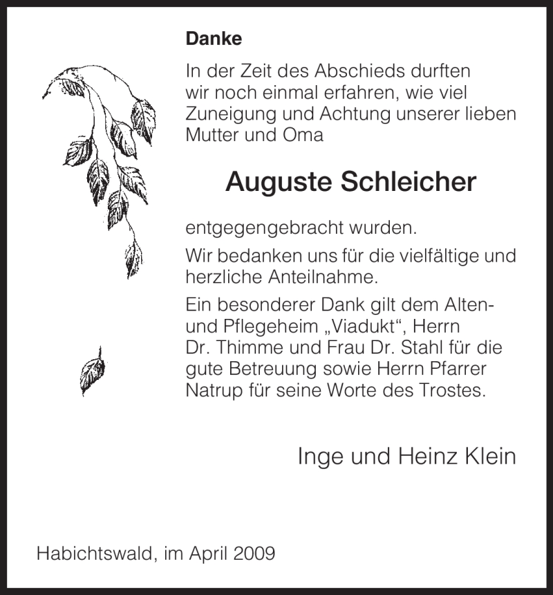 Traueranzeigen Von Auguste Schleicher Trauer Hna De