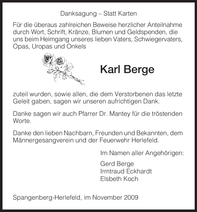 Traueranzeigen Von Karl Berge Trauer HNA De