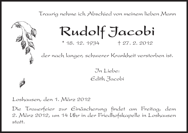 Traueranzeigen Von Rudolf Jacobi Trauer HNA De