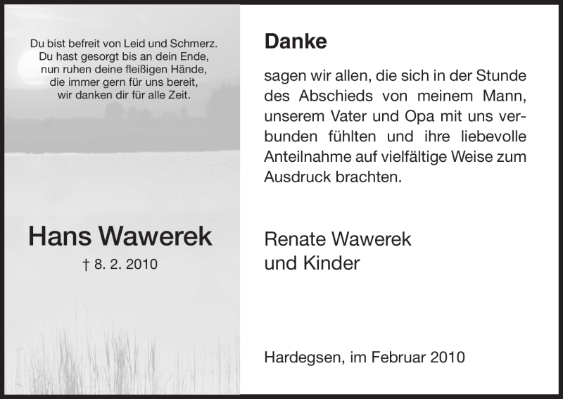 Traueranzeigen Von Hans Wawerek Trauer Hna De