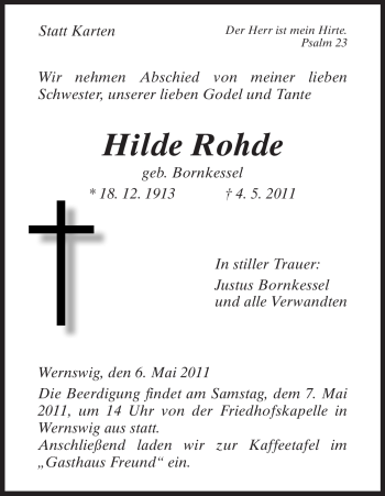 Traueranzeigen Von Hilde Rohde Trauer Hna De