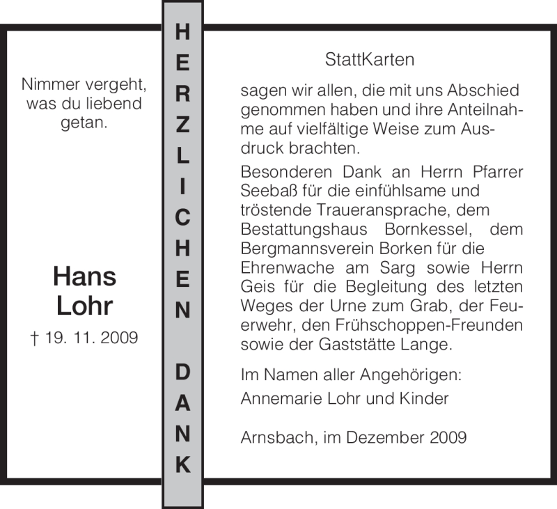 Traueranzeigen Von Hans Lohr Trauer HNA De