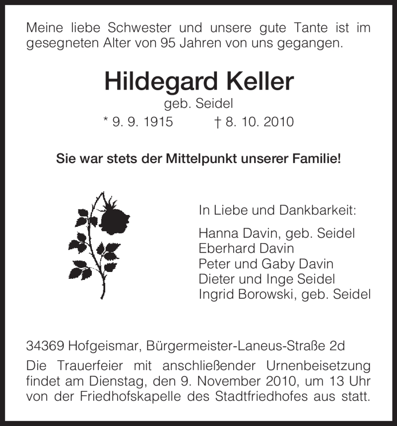 Traueranzeigen Von Hildegard Keller Trauer Hna De