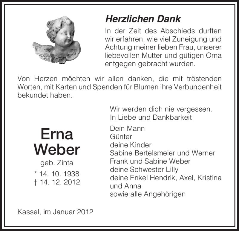 Traueranzeigen Von Erna Weber Trauer Hna De