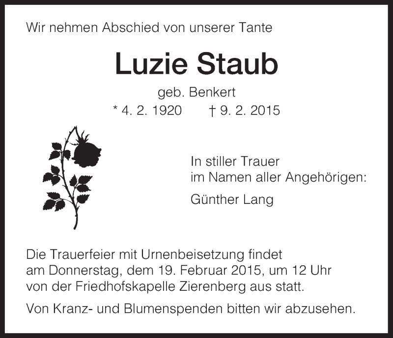 Traueranzeigen Von Luzie Staub Trauer HNA De