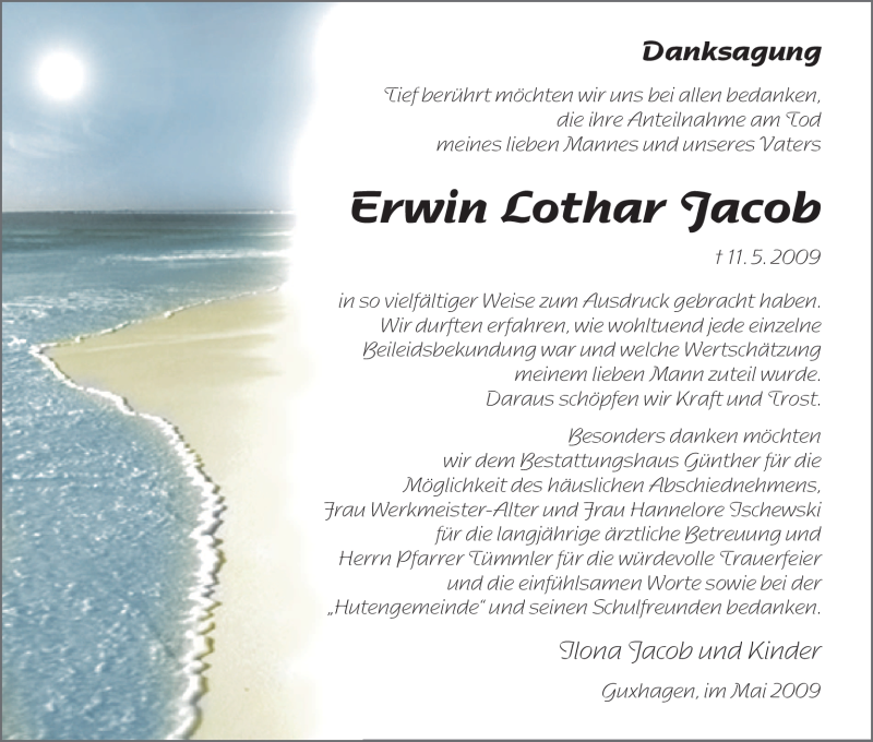 Traueranzeigen Von Erwin Lothar Jacob Trauer Hna De