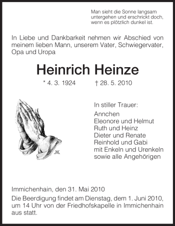 Traueranzeigen Von Heinrich Heinze Trauer Hna De