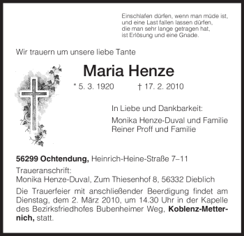 Traueranzeigen Von Maria Henze Trauer HNA De